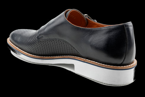 Double Monk Strap Dress Sneakers with Perforated Design in Navy